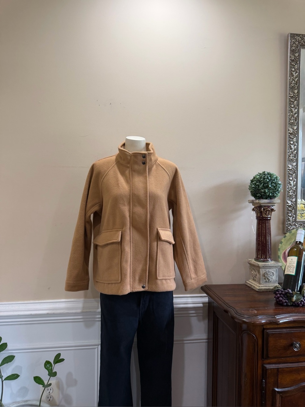 Banana Republic Classic Camel Fleece Jacket - Women's Zip Front Coat